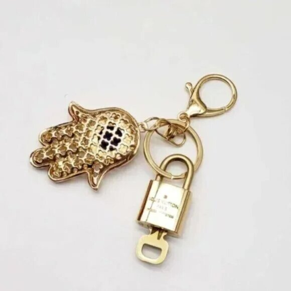 Authentic Louis Vuitton Gold Lock & Key With Unbranded Evil Eye Bagcharm - Picture 3 of 6